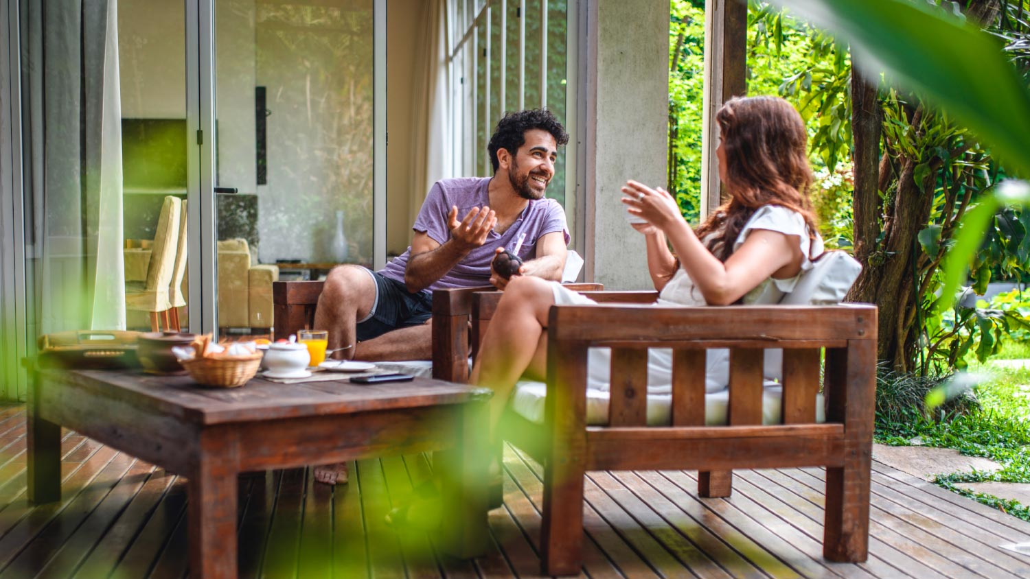Couple enjoying outdoor breakfast