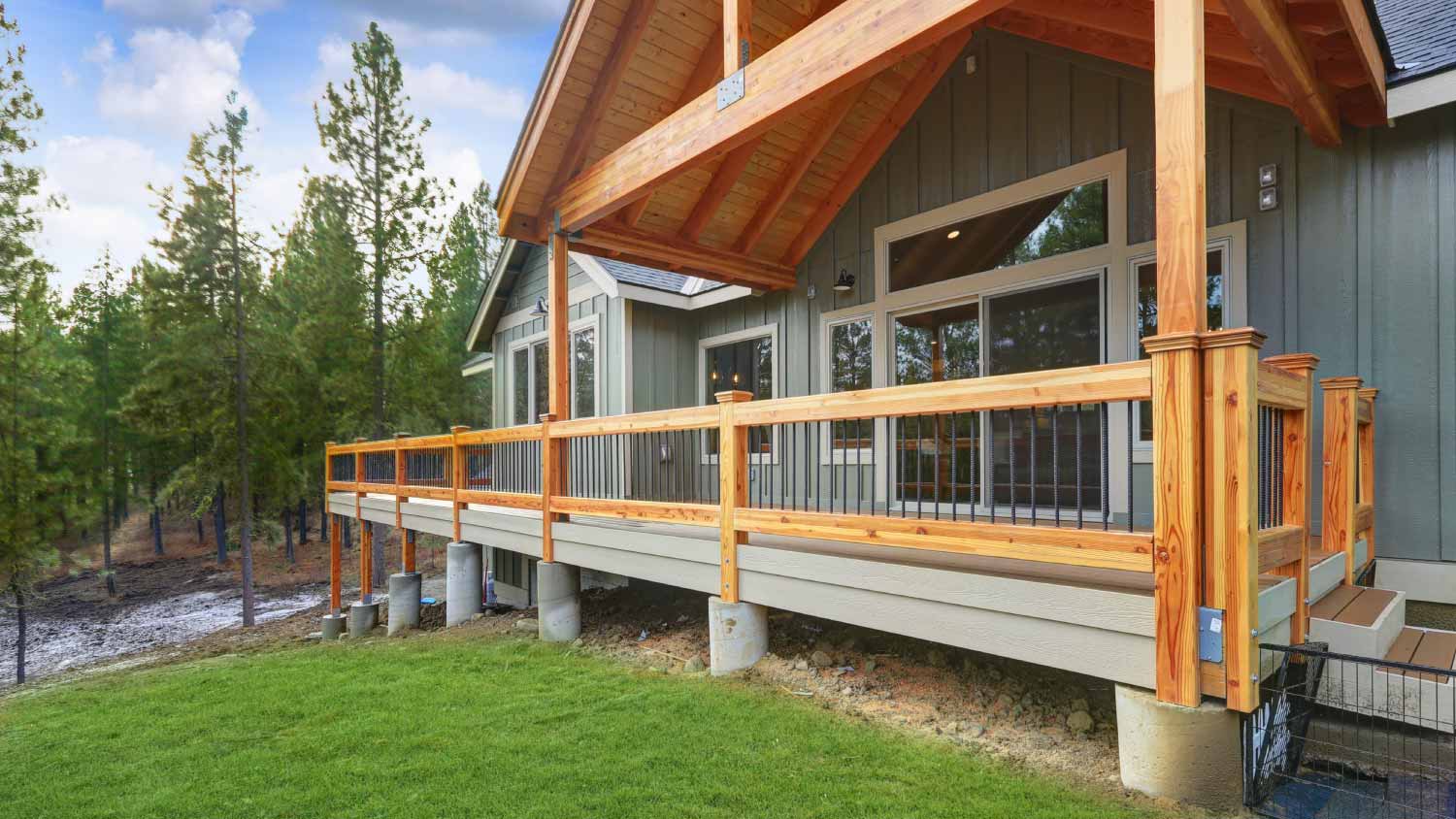 Deck with wooden railing
