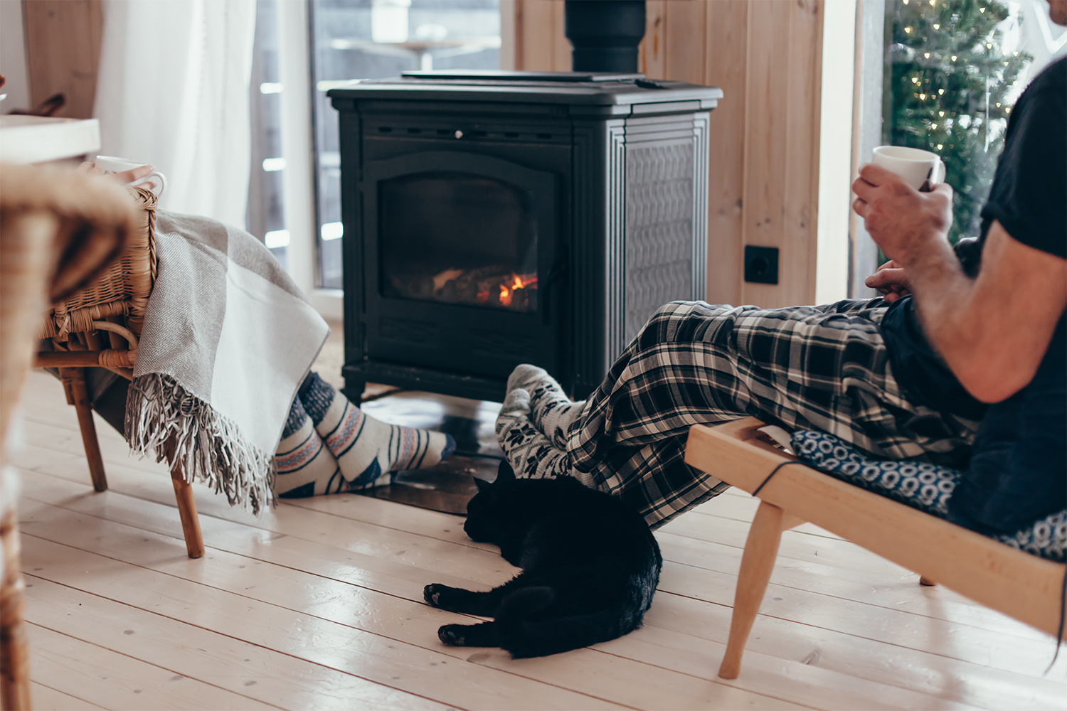 Family sitting by the fire