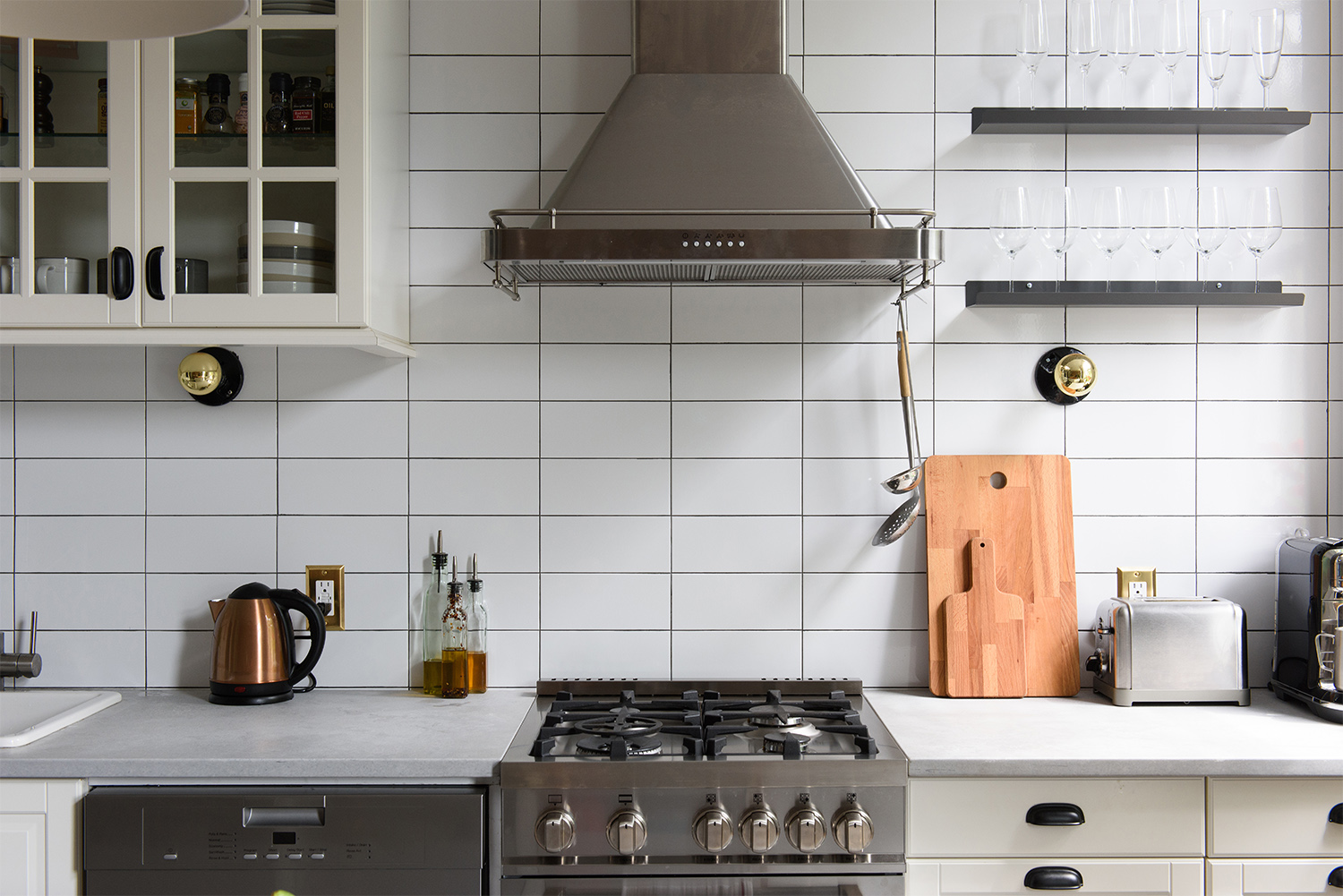 A modern kitchen with a gas range