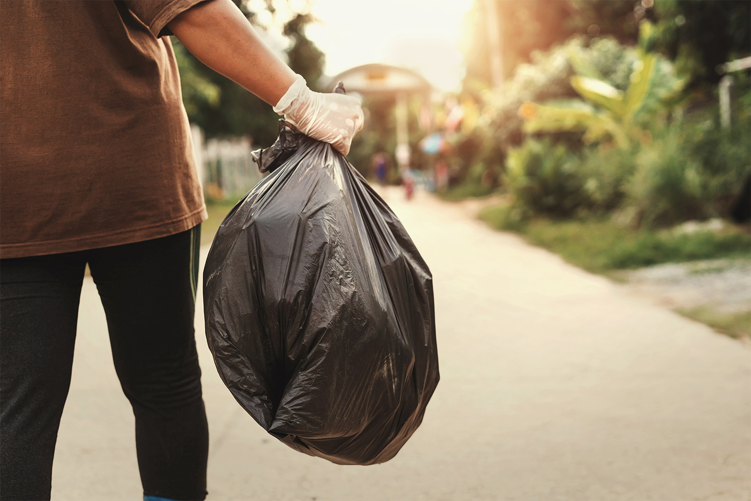 Man removing waste in trash back