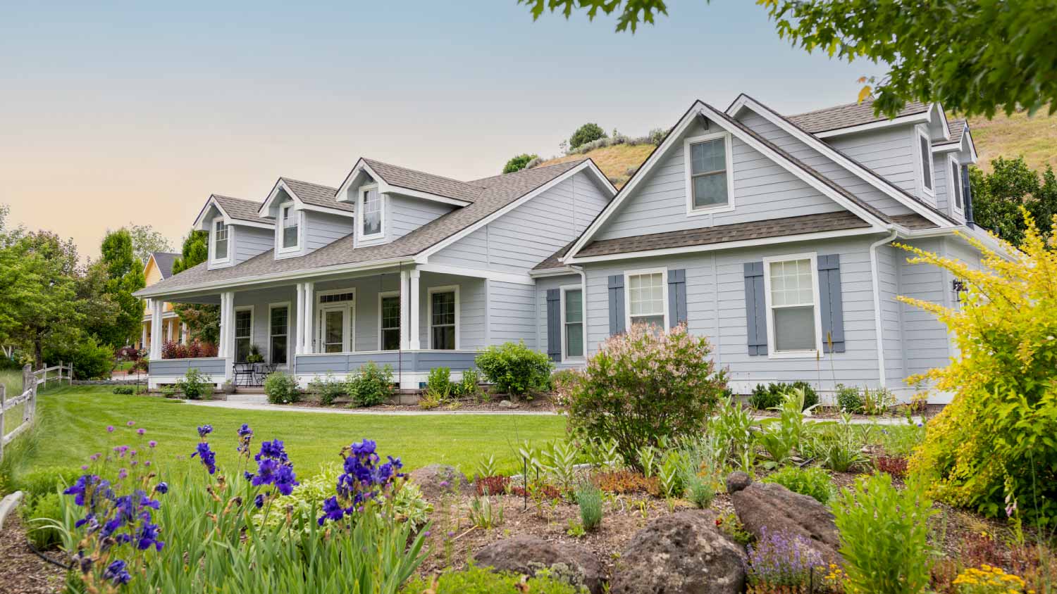 Suburban home with lawn and garden