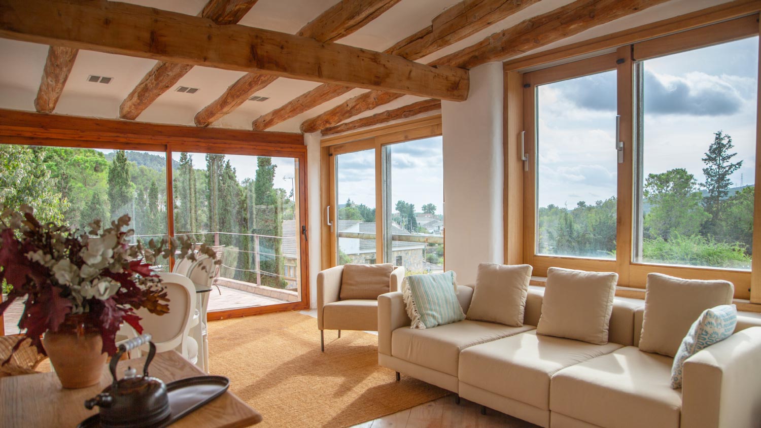 An upper living room view on to garden