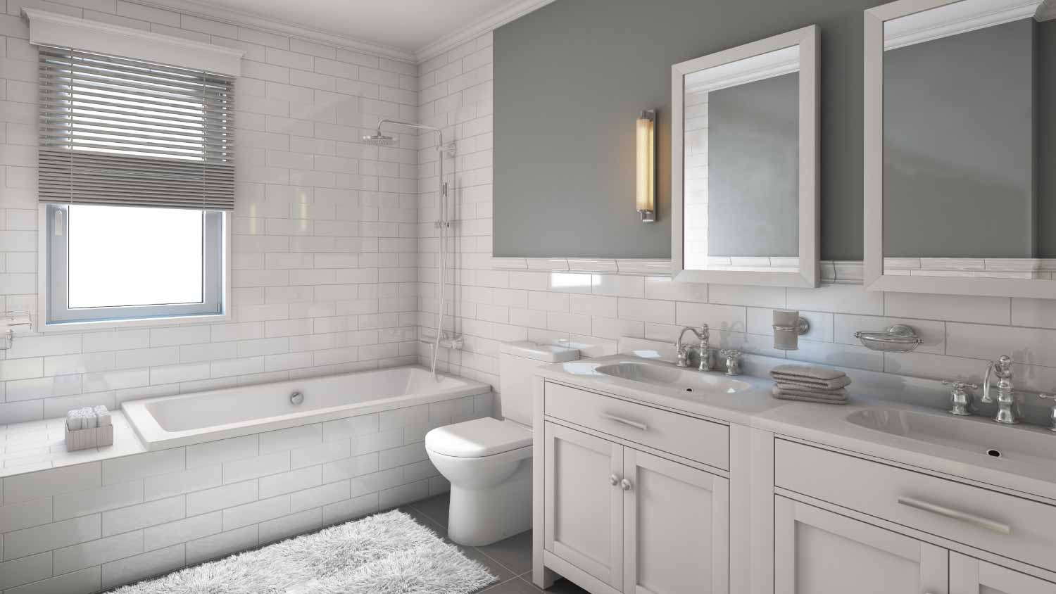 White large bathroom with two sinks 
