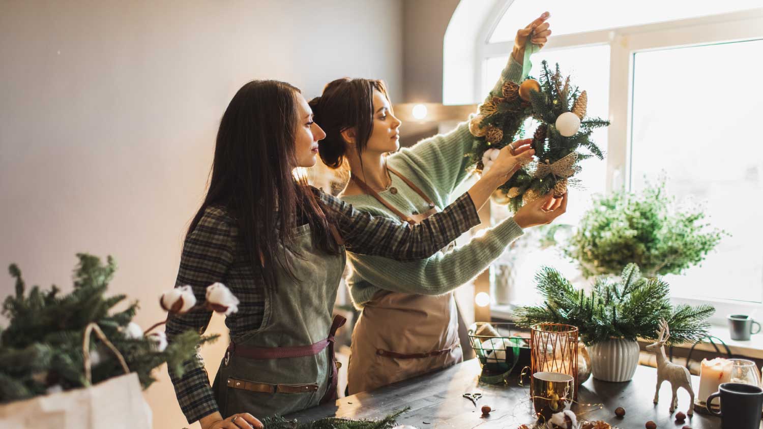 Women making Christmas DIY