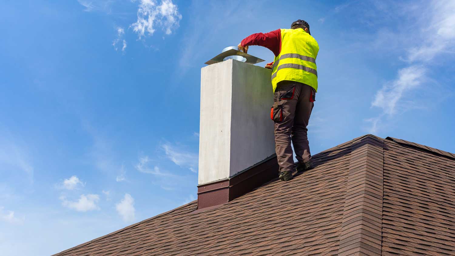 man installing chimney cap