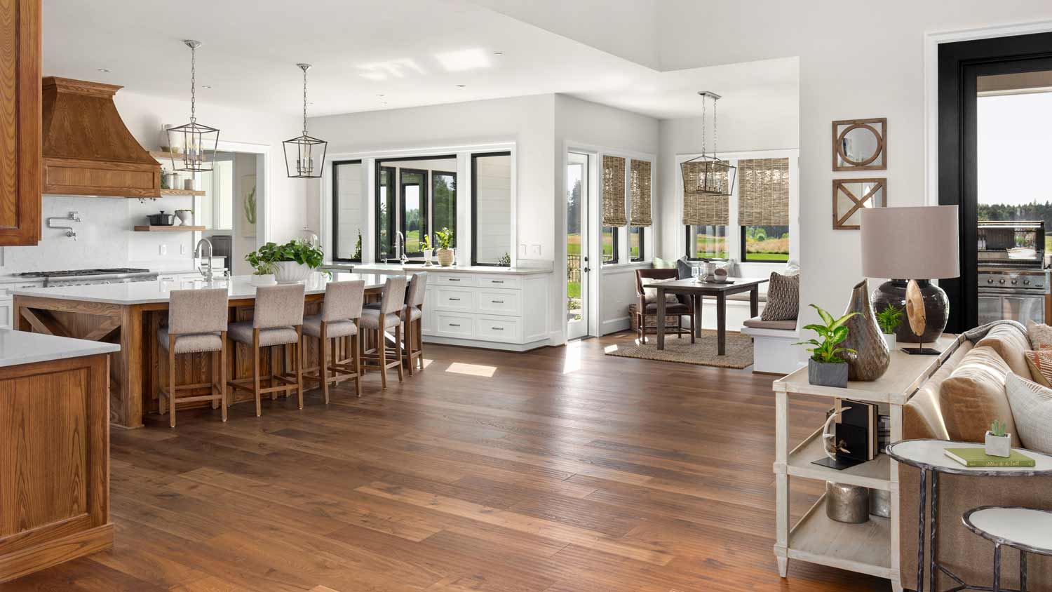 luxury living room with hardwood floor