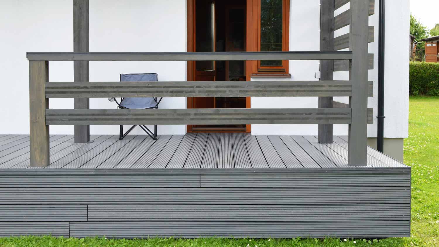 Terrace deck with wooden railings