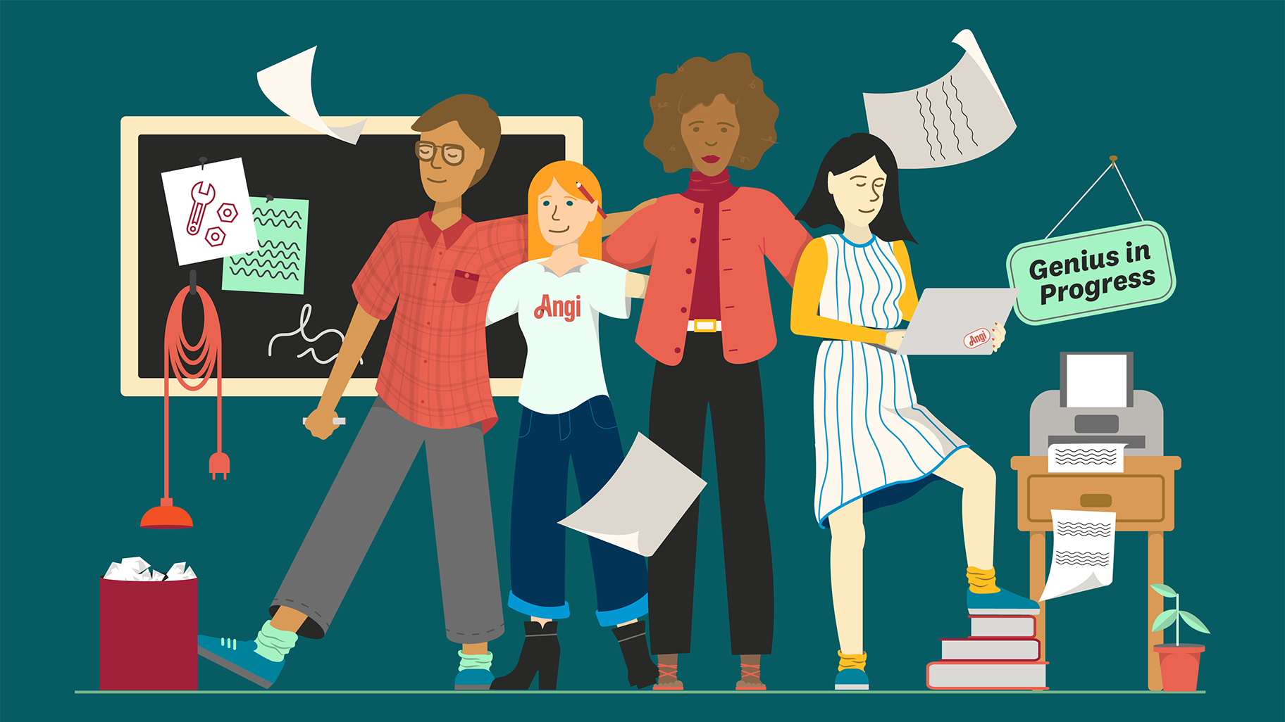 Illustration of editors and writers for Angi