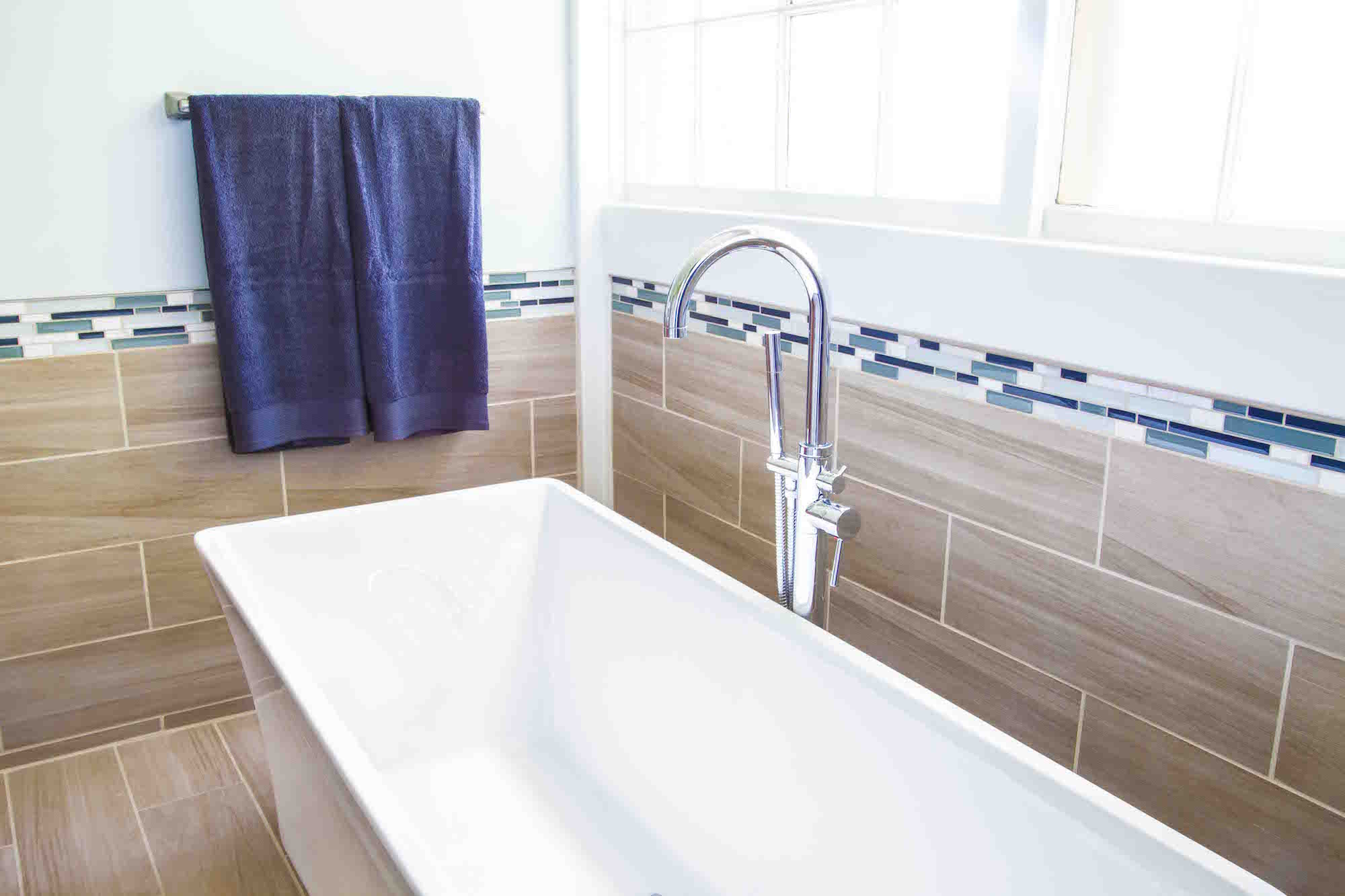 wood tile on bathroom walls