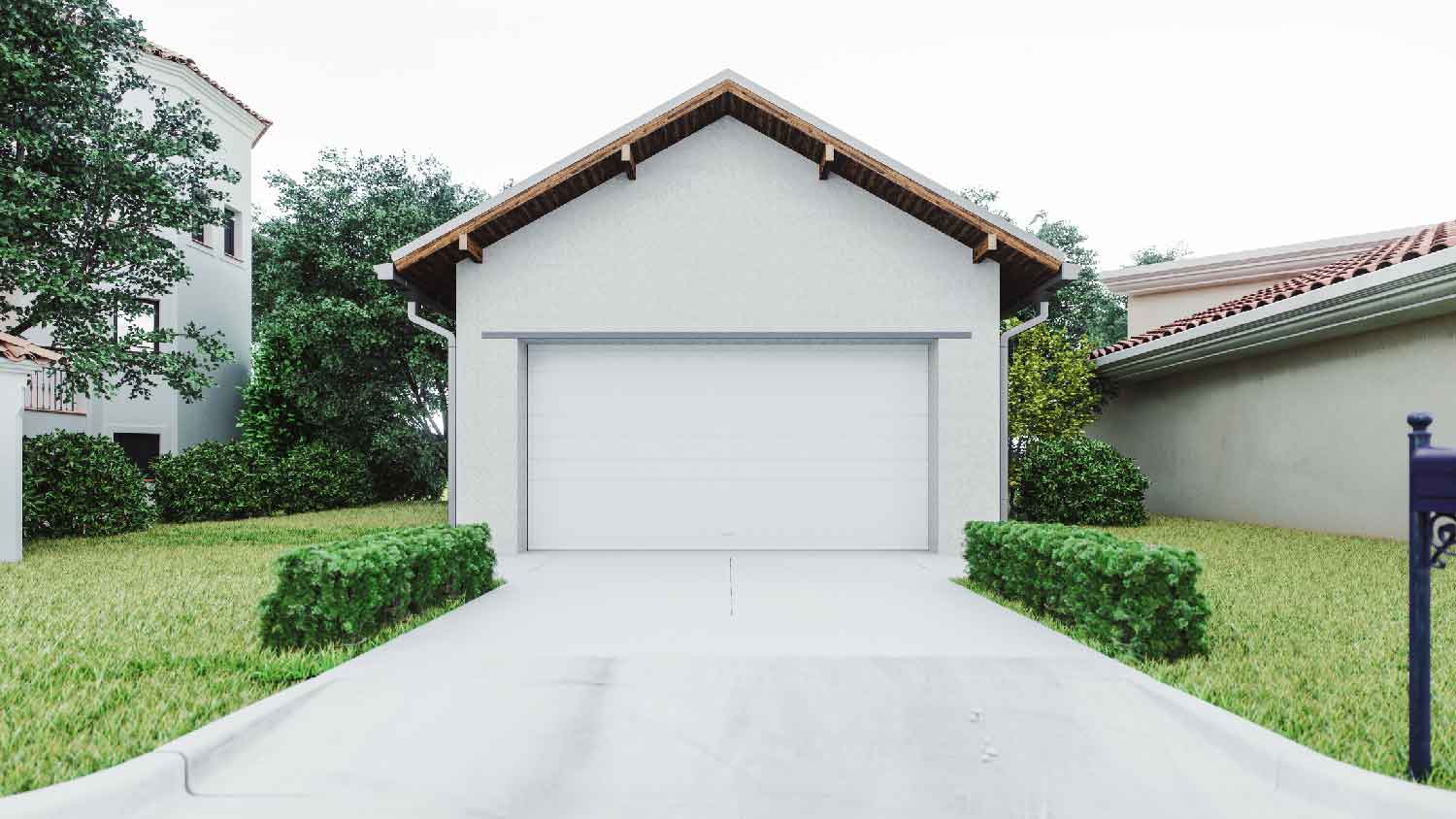 A concrete driveway leading to a garage