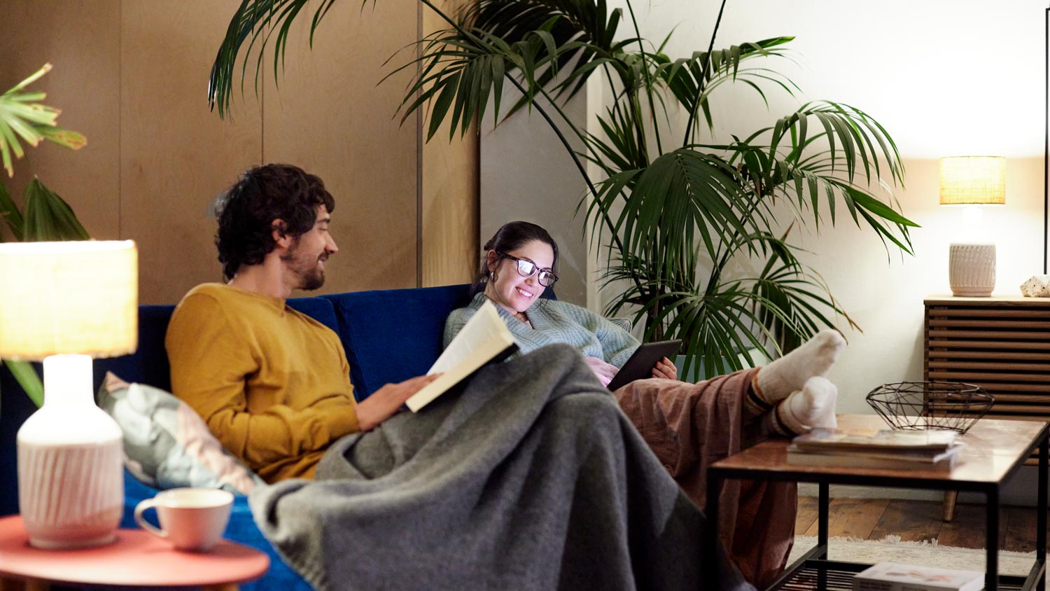 A couple spending time together in their living room