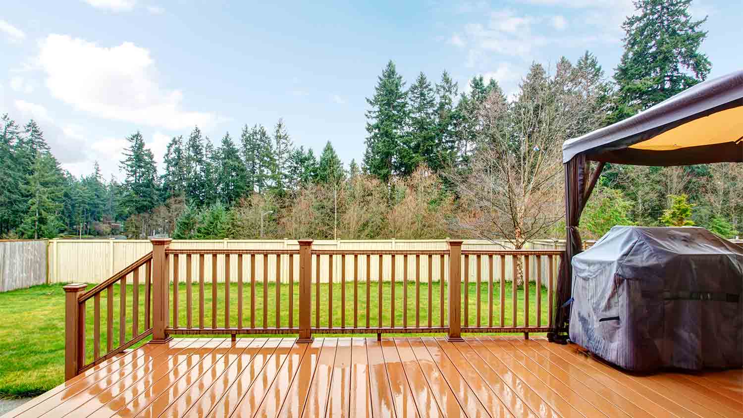 backyard with glossy wood deck