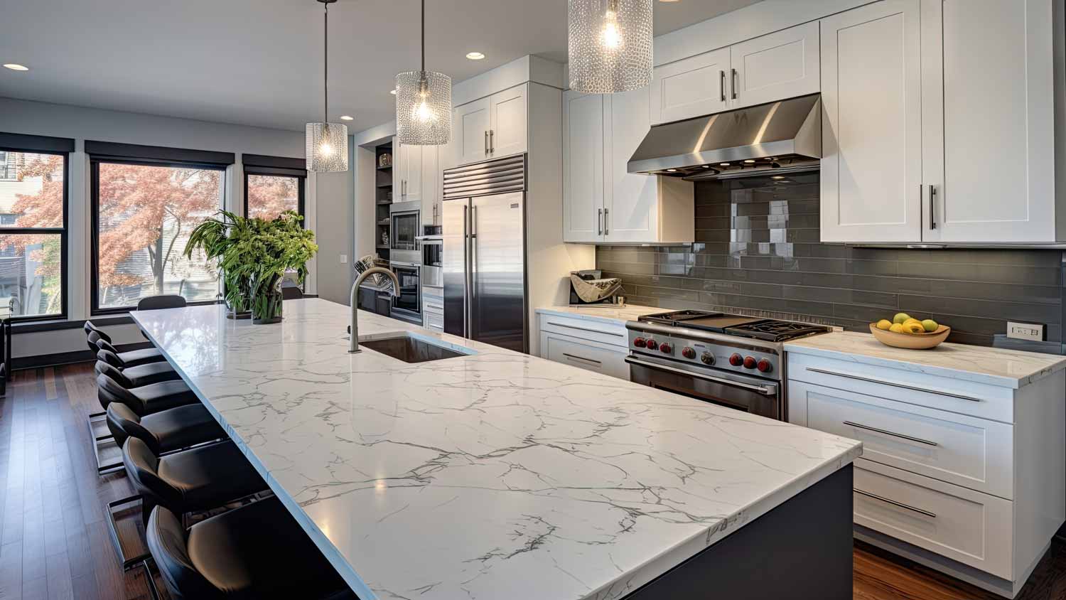 luxury modern kitchen with pendant lighting