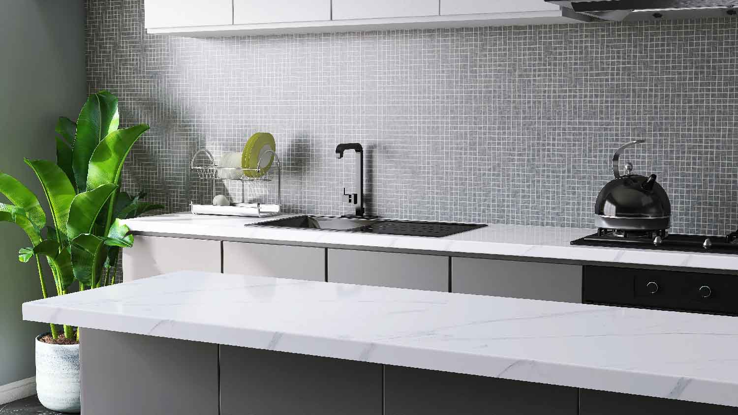 A minimalistic kitchen with corian countertop