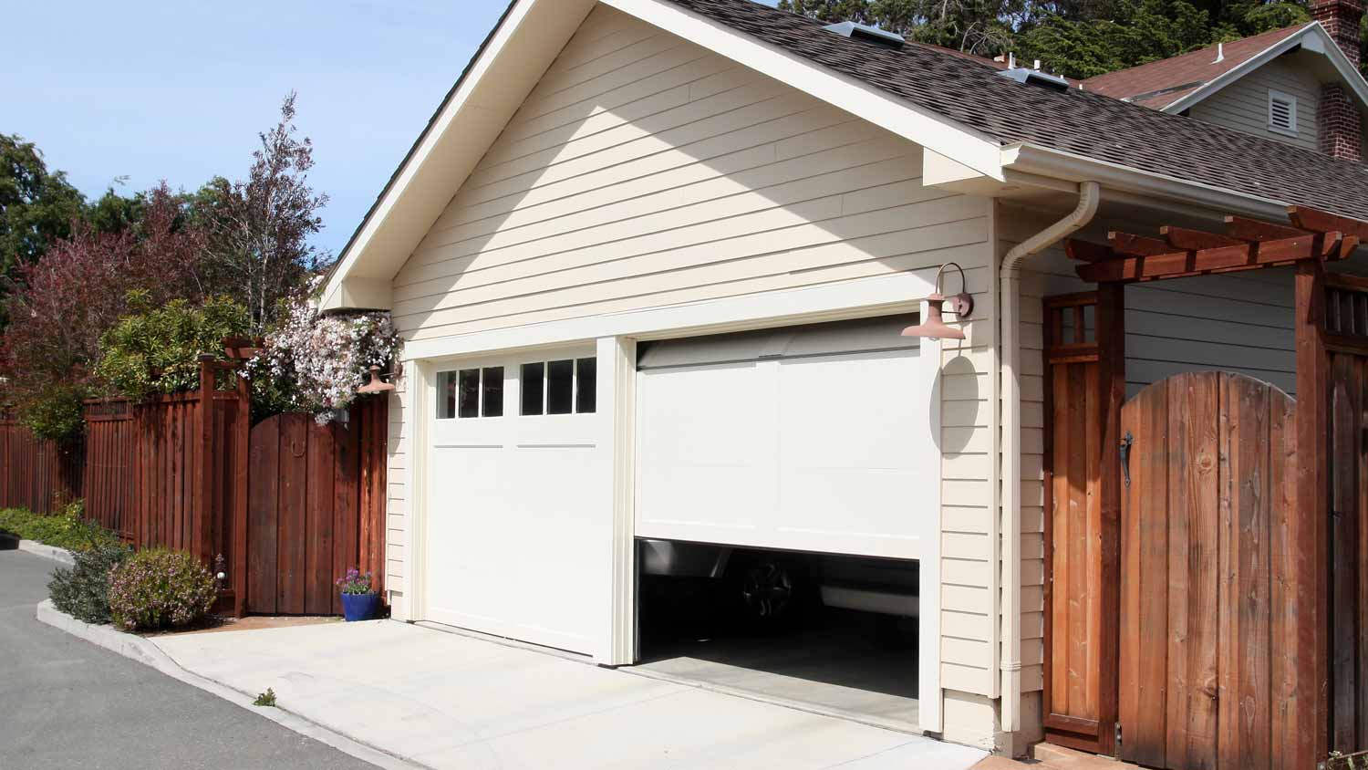 white garage door half open
