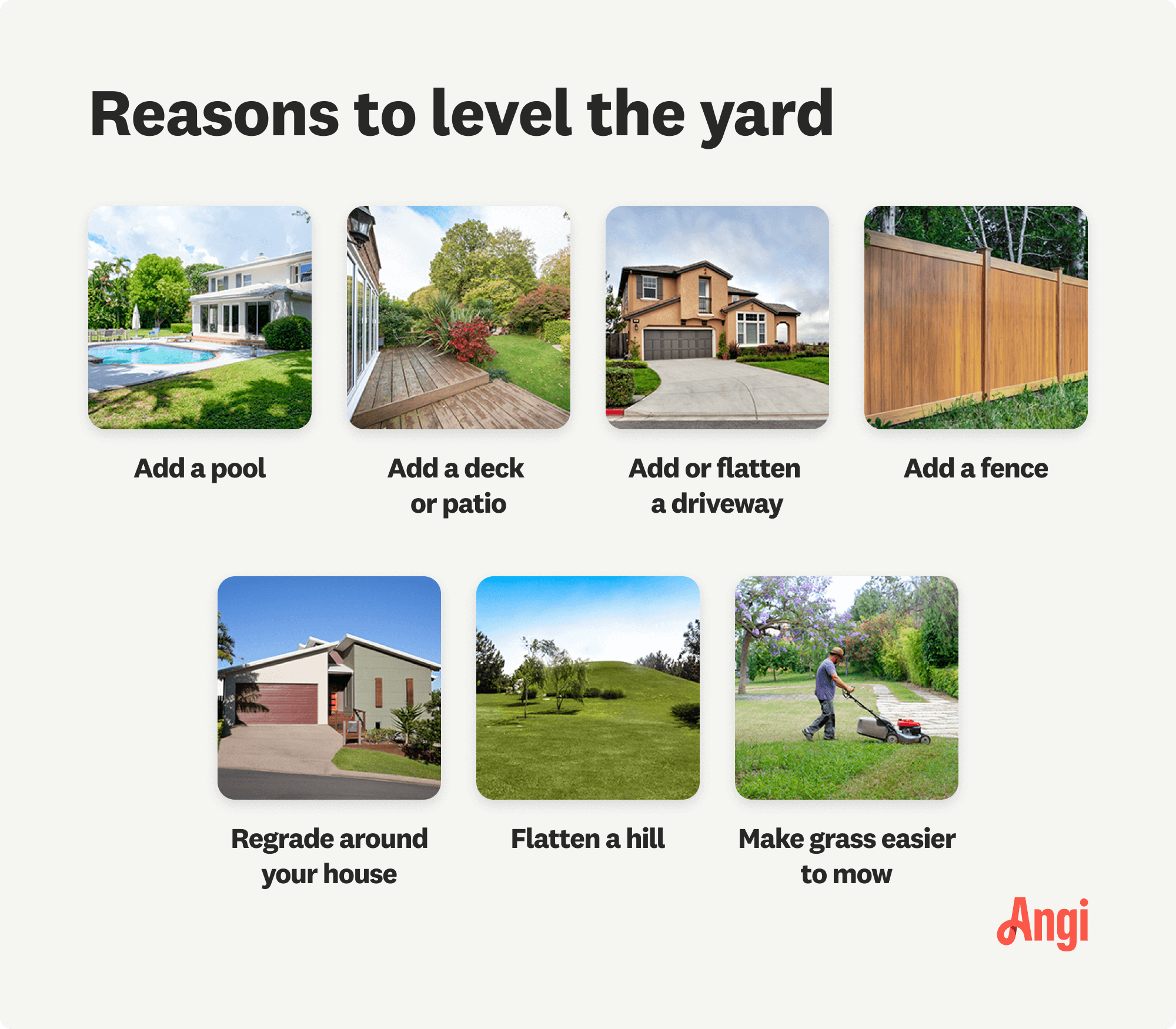 7 reasons to level a yard compared visually, including adding a pool and adding a fence