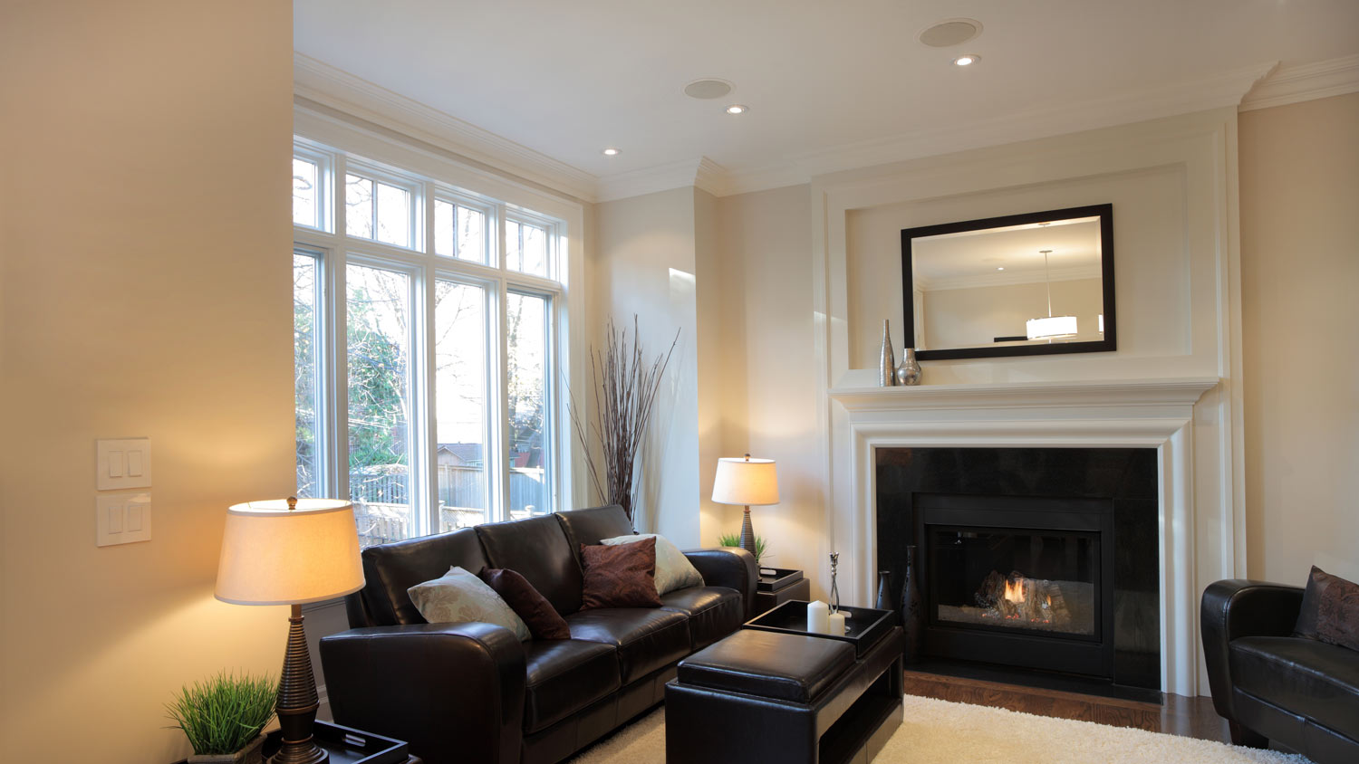 family room with ceiling speakers