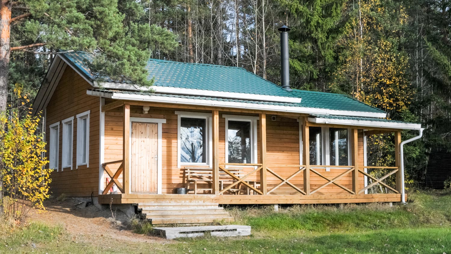 A single-storey wooden house