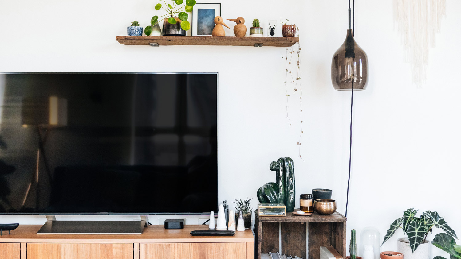 A television unit in a modern bright living room