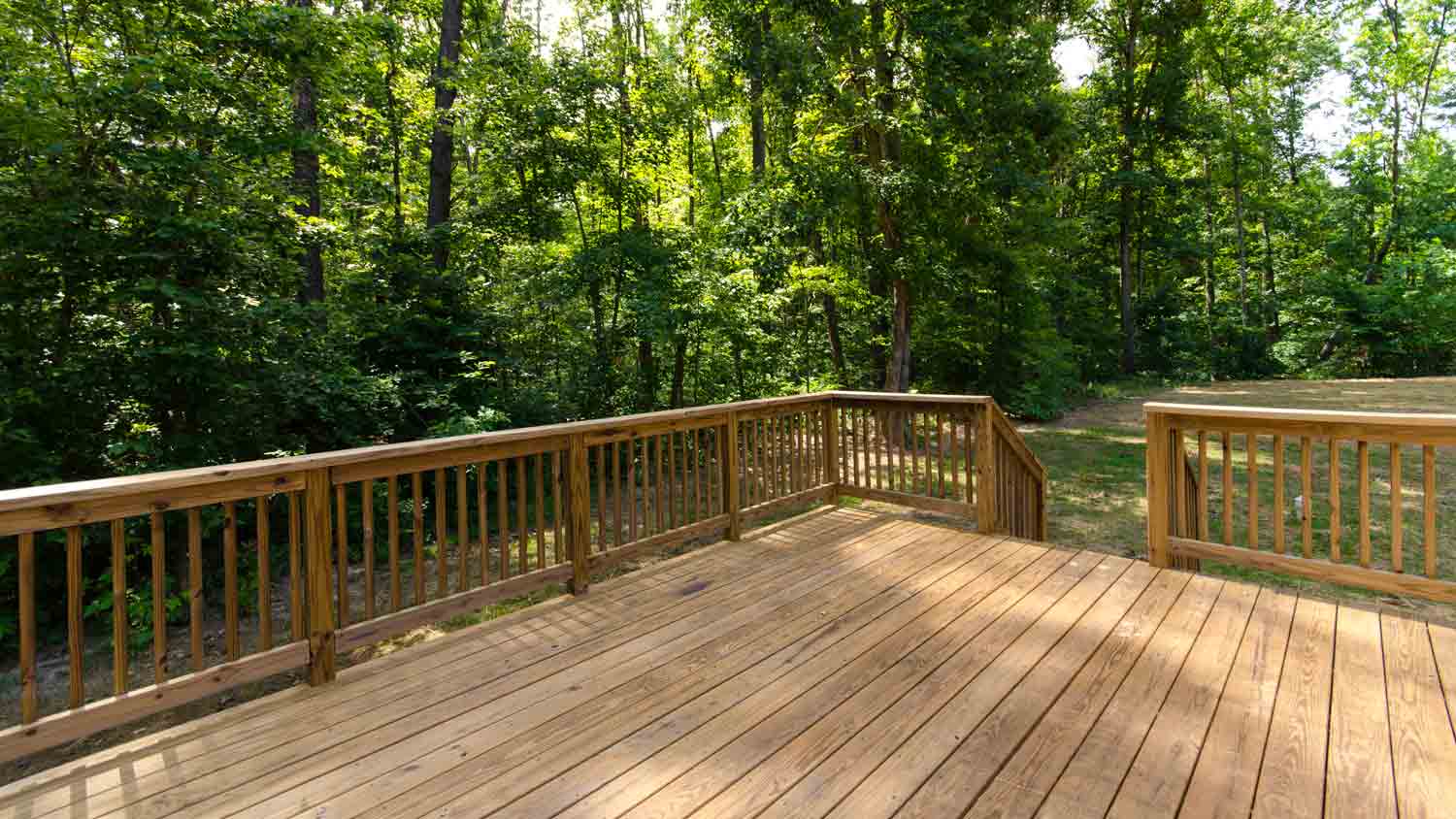 wooden deck in backyard